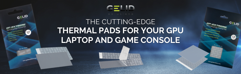 gelid extreme thermal pads- banner with blue picture and blue background
